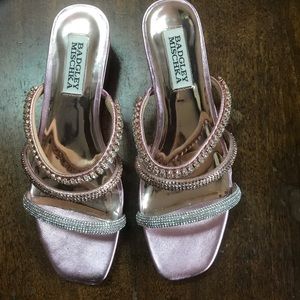 Rose gold wedge sandal w/ jeweled embellishments and dust bag and original box